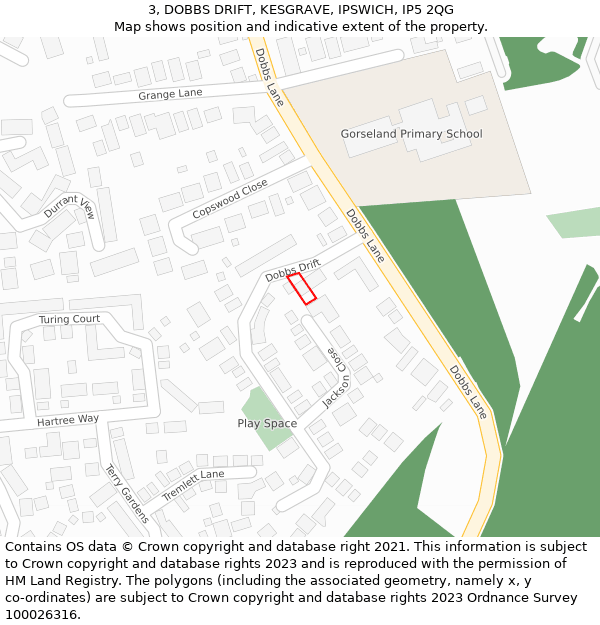 3, DOBBS DRIFT, KESGRAVE, IPSWICH, IP5 2QG: Location map and indicative extent of plot