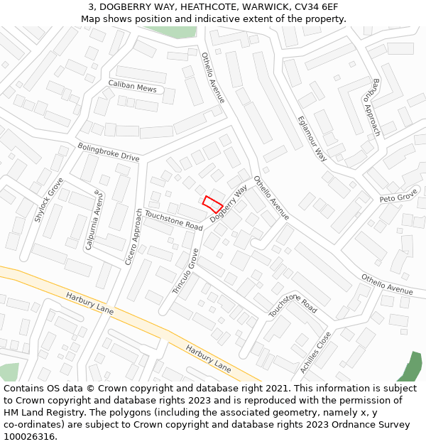 3, DOGBERRY WAY, HEATHCOTE, WARWICK, CV34 6EF: Location map and indicative extent of plot