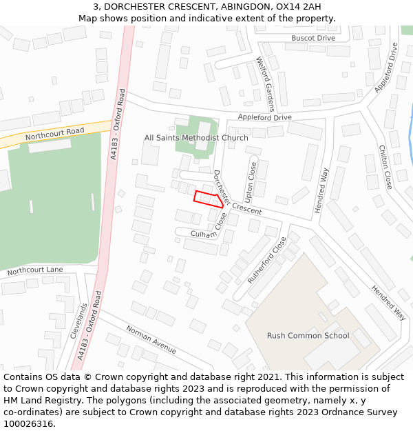 3, DORCHESTER CRESCENT, ABINGDON, OX14 2AH: Location map and indicative extent of plot