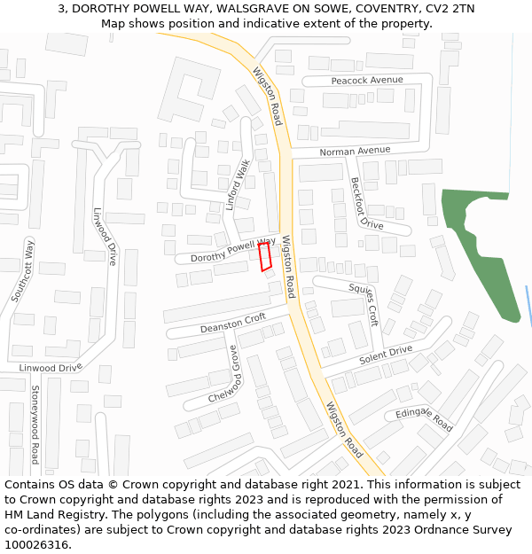 3, DOROTHY POWELL WAY, WALSGRAVE ON SOWE, COVENTRY, CV2 2TN: Location map and indicative extent of plot