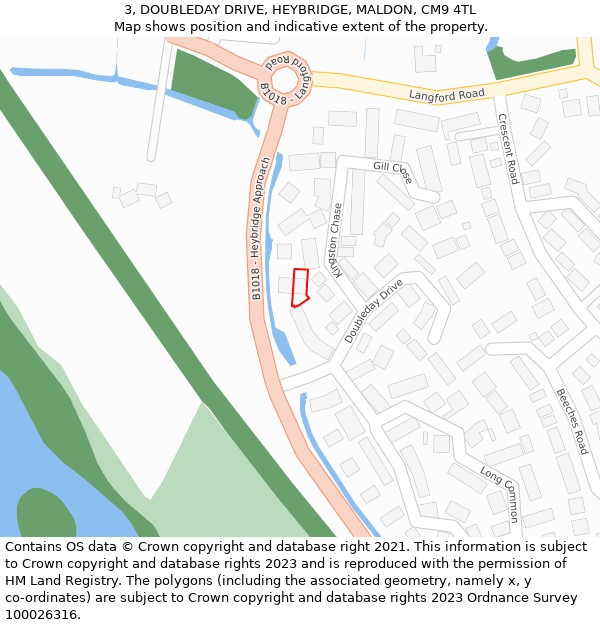 3, DOUBLEDAY DRIVE, HEYBRIDGE, MALDON, CM9 4TL: Location map and indicative extent of plot