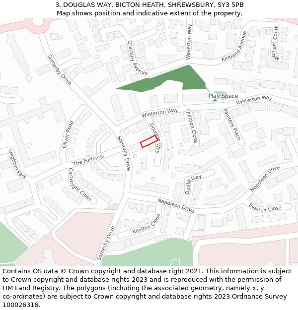 3, DOUGLAS WAY, BICTON HEATH, SHREWSBURY, SY3 5PB: Location map and indicative extent of plot