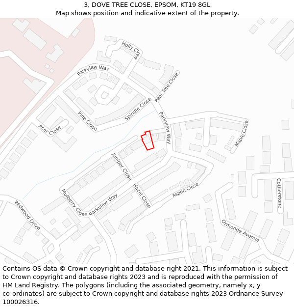 3, DOVE TREE CLOSE, EPSOM, KT19 8GL: Location map and indicative extent of plot