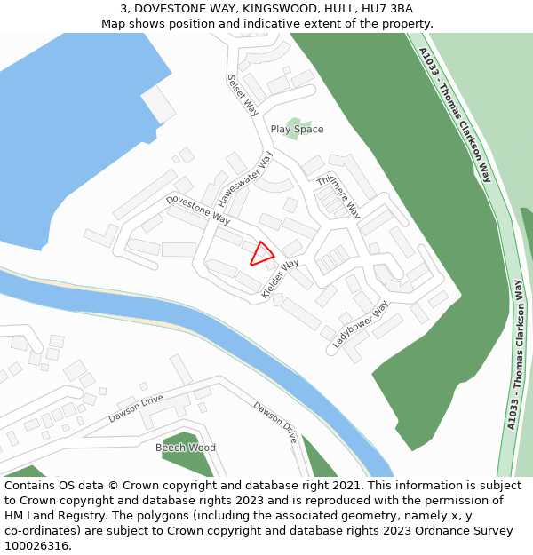 3, DOVESTONE WAY, KINGSWOOD, HULL, HU7 3BA: Location map and indicative extent of plot