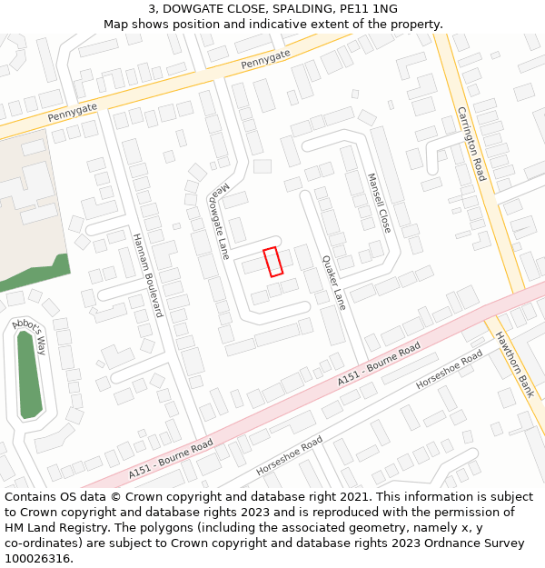 3, DOWGATE CLOSE, SPALDING, PE11 1NG: Location map and indicative extent of plot