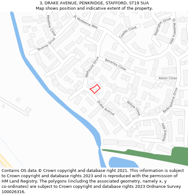 3, DRAKE AVENUE, PENKRIDGE, STAFFORD, ST19 5UA: Location map and indicative extent of plot