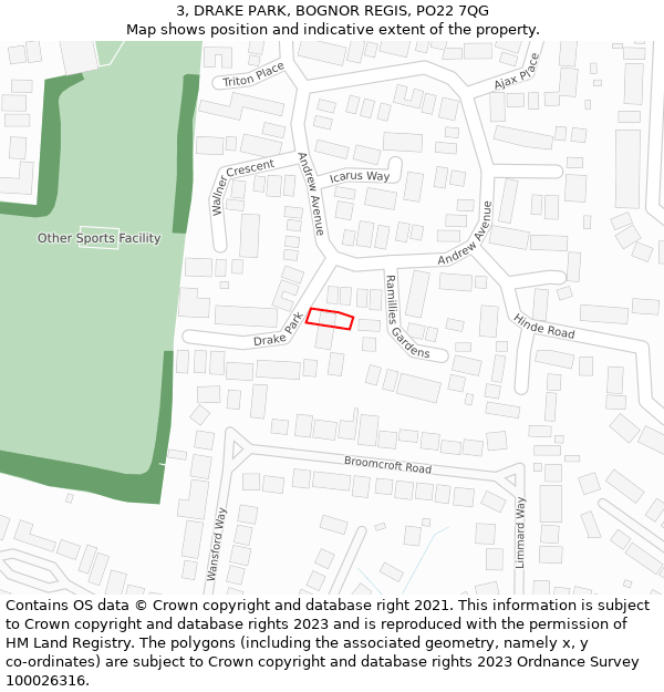 3, DRAKE PARK, BOGNOR REGIS, PO22 7QG: Location map and indicative extent of plot