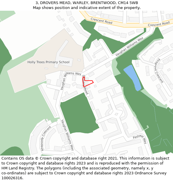 3, DROVERS MEAD, WARLEY, BRENTWOOD, CM14 5WB: Location map and indicative extent of plot