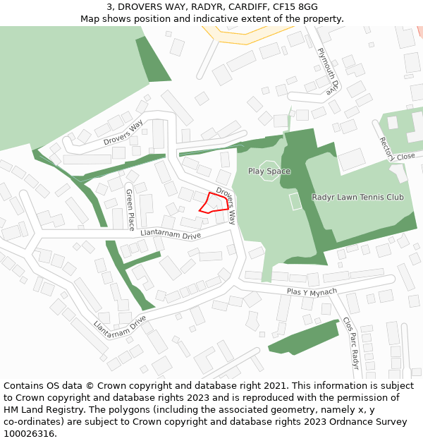 3, DROVERS WAY, RADYR, CARDIFF, CF15 8GG: Location map and indicative extent of plot