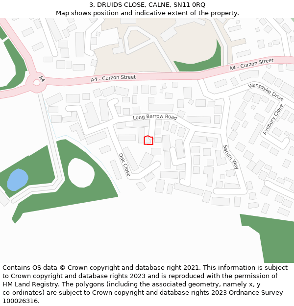 3, DRUIDS CLOSE, CALNE, SN11 0RQ: Location map and indicative extent of plot