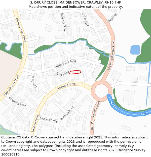 3, DRURY CLOSE, MAIDENBOWER, CRAWLEY, RH10 7HF: Location map and indicative extent of plot