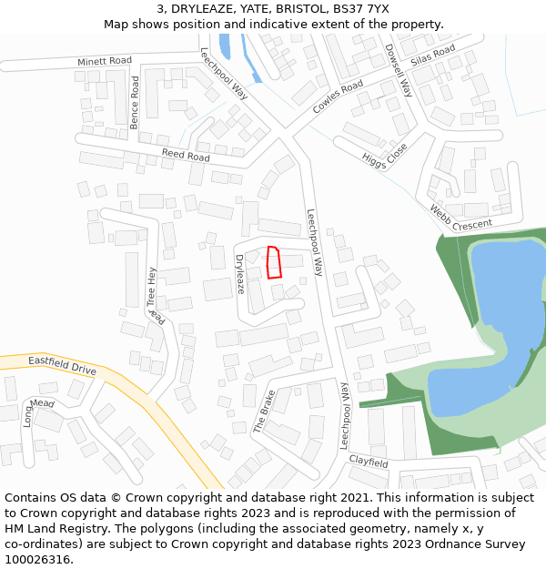 3, DRYLEAZE, YATE, BRISTOL, BS37 7YX: Location map and indicative extent of plot