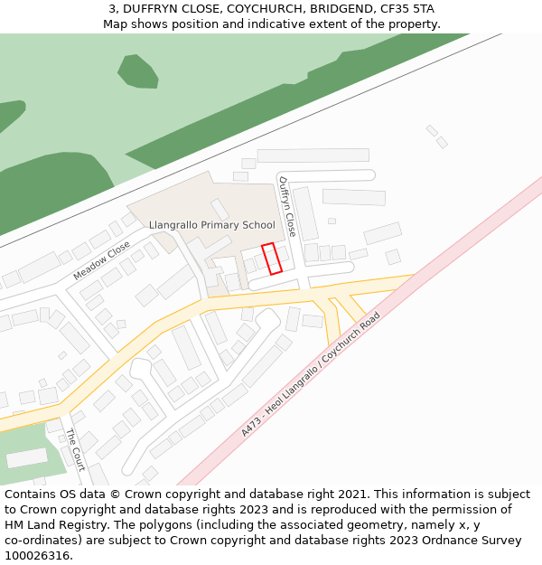 3, DUFFRYN CLOSE, COYCHURCH, BRIDGEND, CF35 5TA: Location map and indicative extent of plot