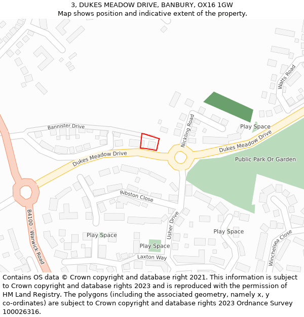 3, DUKES MEADOW DRIVE, BANBURY, OX16 1GW: Location map and indicative extent of plot