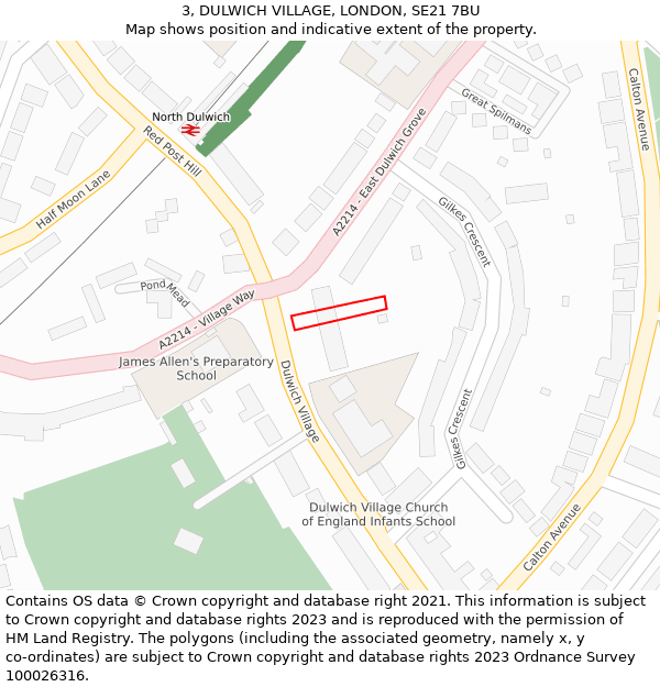 3, DULWICH VILLAGE, LONDON, SE21 7BU: Location map and indicative extent of plot