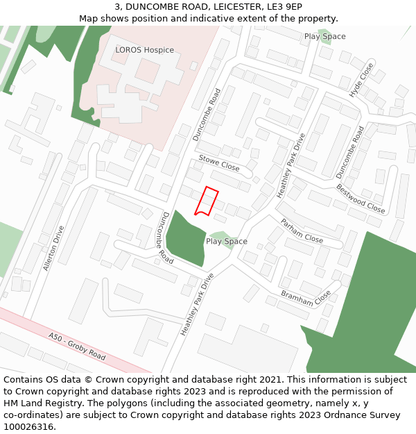 3, DUNCOMBE ROAD, LEICESTER, LE3 9EP: Location map and indicative extent of plot