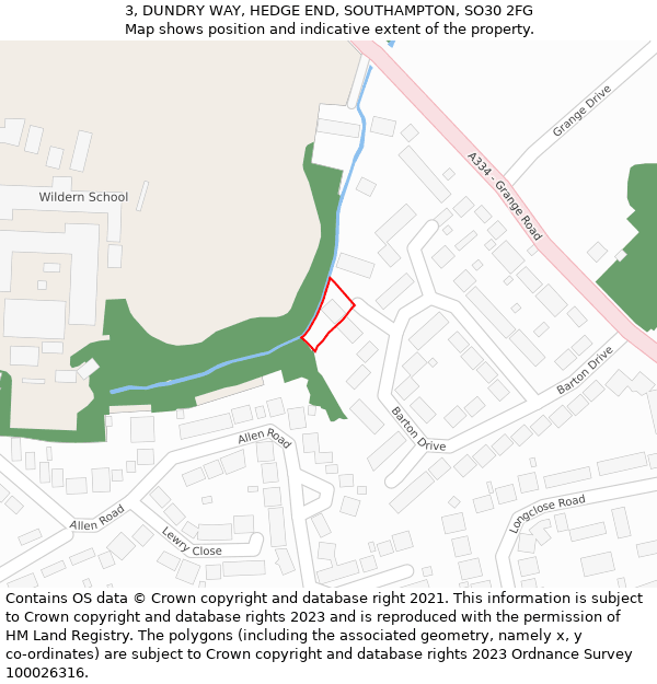 3, DUNDRY WAY, HEDGE END, SOUTHAMPTON, SO30 2FG: Location map and indicative extent of plot