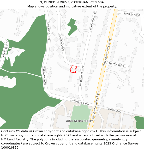 3, DUNEDIN DRIVE, CATERHAM, CR3 6BA: Location map and indicative extent of plot