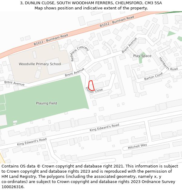 3, DUNLIN CLOSE, SOUTH WOODHAM FERRERS, CHELMSFORD, CM3 5SA: Location map and indicative extent of plot