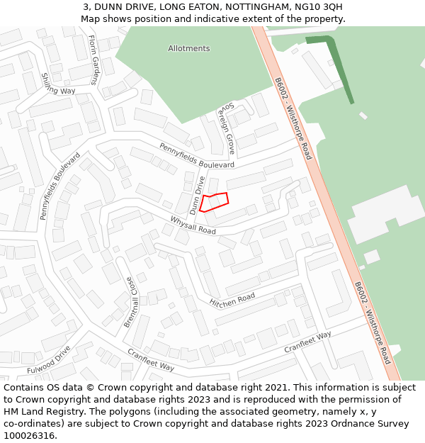 3, DUNN DRIVE, LONG EATON, NOTTINGHAM, NG10 3QH: Location map and indicative extent of plot