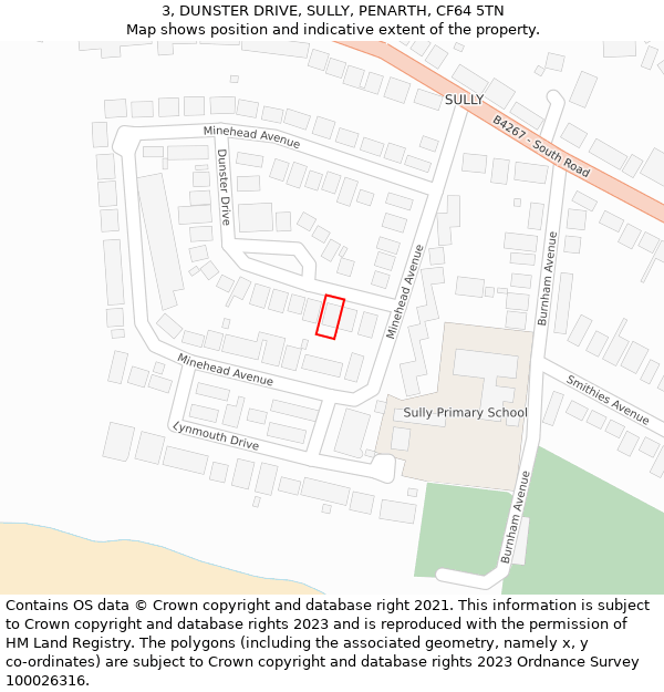 3, DUNSTER DRIVE, SULLY, PENARTH, CF64 5TN: Location map and indicative extent of plot