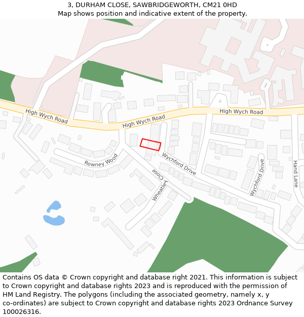 3, DURHAM CLOSE, SAWBRIDGEWORTH, CM21 0HD: Location map and indicative extent of plot