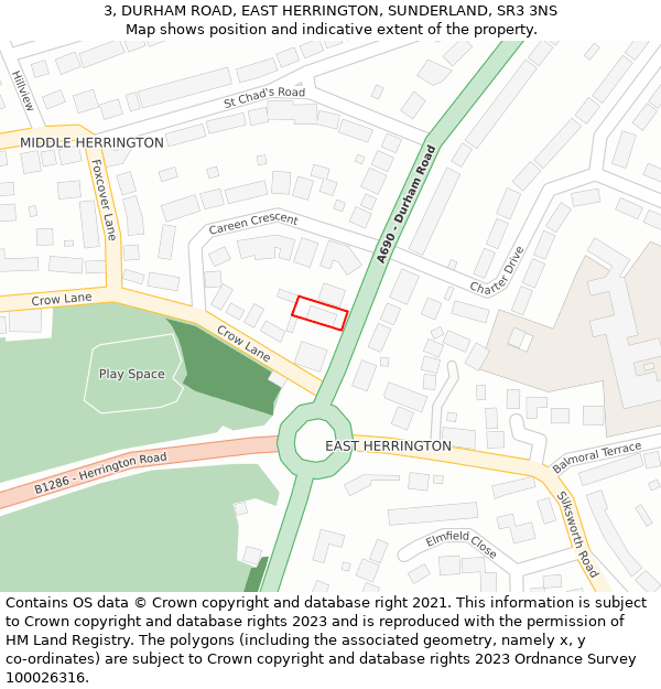 3, DURHAM ROAD, EAST HERRINGTON, SUNDERLAND, SR3 3NS: Location map and indicative extent of plot