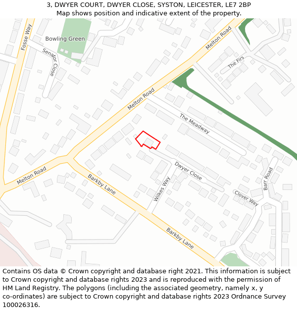 3, DWYER COURT, DWYER CLOSE, SYSTON, LEICESTER, LE7 2BP: Location map and indicative extent of plot