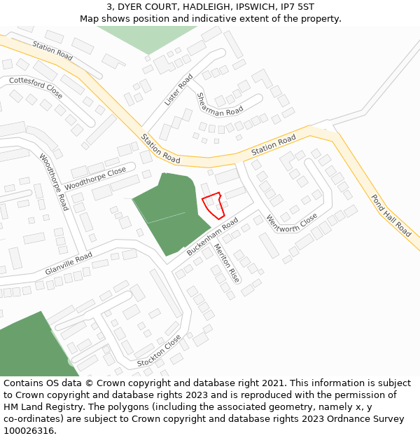 3, DYER COURT, HADLEIGH, IPSWICH, IP7 5ST: Location map and indicative extent of plot