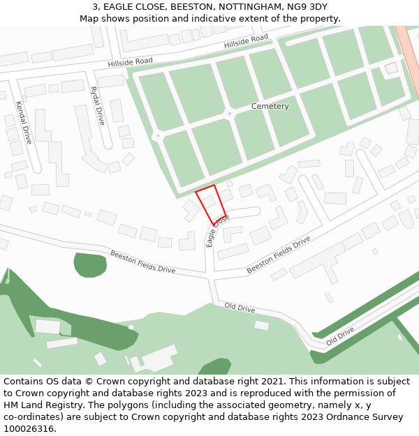 3, EAGLE CLOSE, BEESTON, NOTTINGHAM, NG9 3DY: Location map and indicative extent of plot