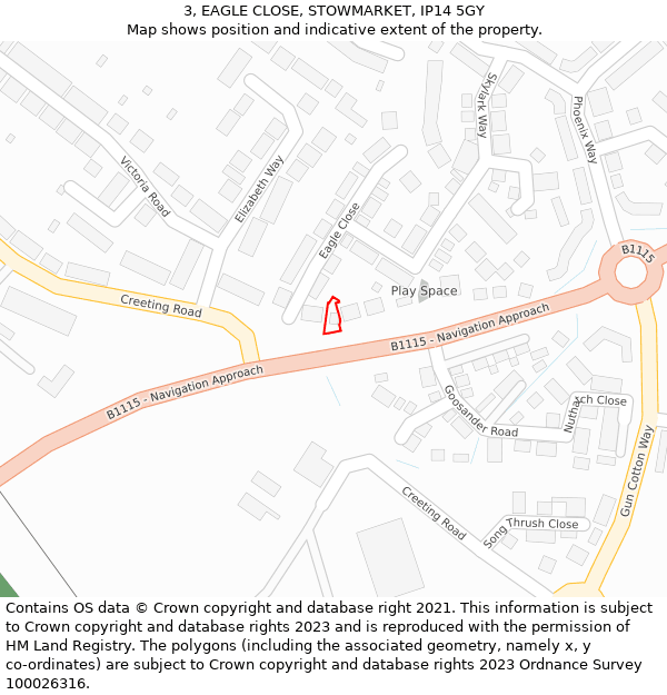 3, EAGLE CLOSE, STOWMARKET, IP14 5GY: Location map and indicative extent of plot