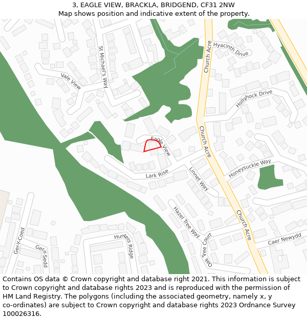 3, EAGLE VIEW, BRACKLA, BRIDGEND, CF31 2NW: Location map and indicative extent of plot