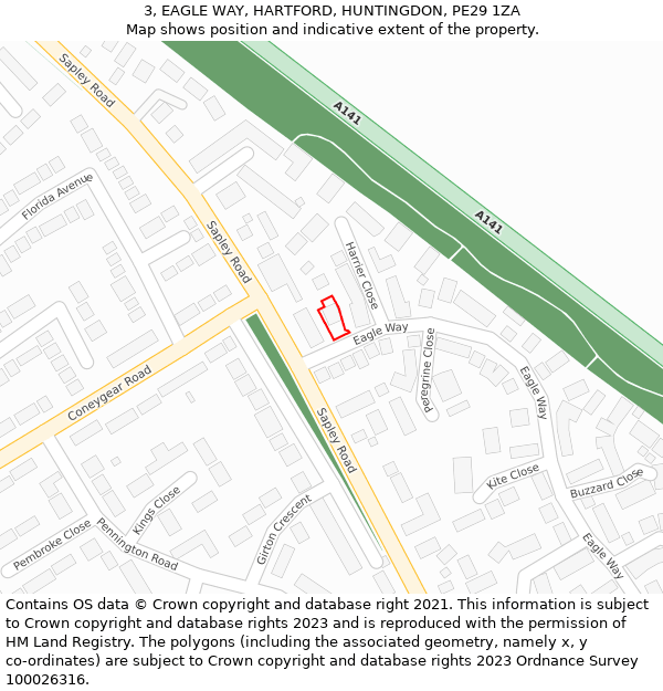 3, EAGLE WAY, HARTFORD, HUNTINGDON, PE29 1ZA: Location map and indicative extent of plot