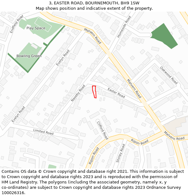 3, EASTER ROAD, BOURNEMOUTH, BH9 1SW: Location map and indicative extent of plot