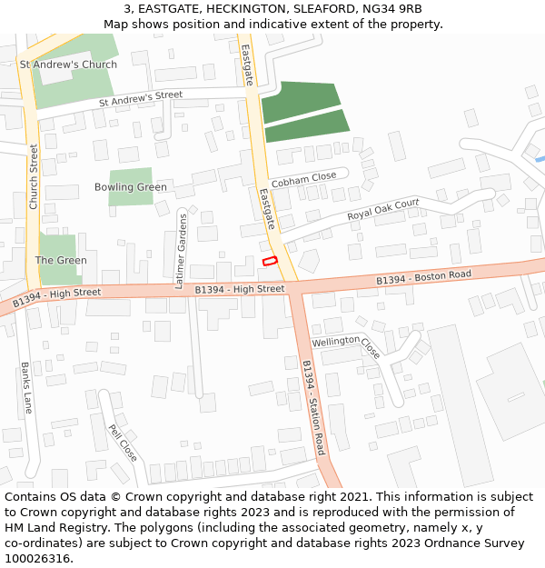 3, EASTGATE, HECKINGTON, SLEAFORD, NG34 9RB: Location map and indicative extent of plot