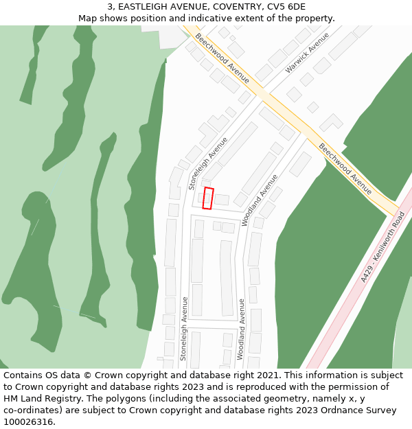 3, EASTLEIGH AVENUE, COVENTRY, CV5 6DE: Location map and indicative extent of plot