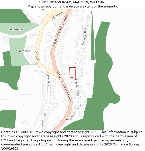 3, EBRINGTON ROAD, MALVERN, WR14 4NL: Location map and indicative extent of plot