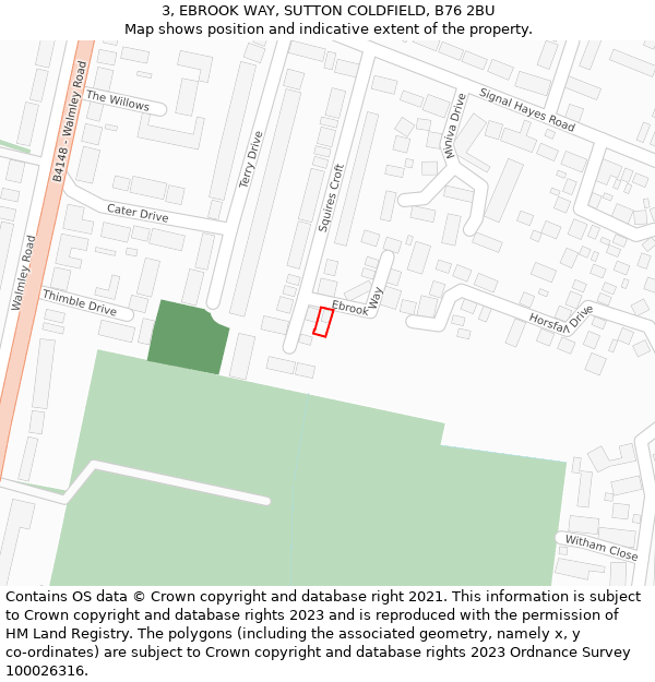 3, EBROOK WAY, SUTTON COLDFIELD, B76 2BU: Location map and indicative extent of plot