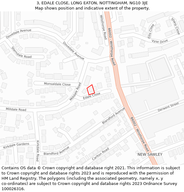 3, EDALE CLOSE, LONG EATON, NOTTINGHAM, NG10 3JE: Location map and indicative extent of plot