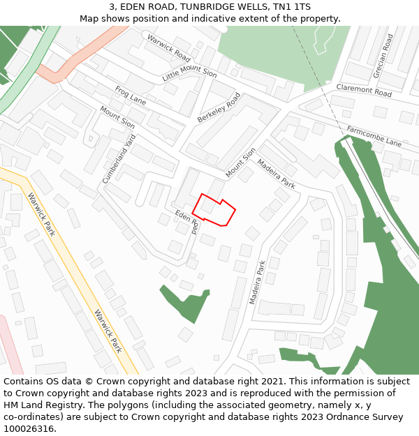 3, EDEN ROAD, TUNBRIDGE WELLS, TN1 1TS: Location map and indicative extent of plot