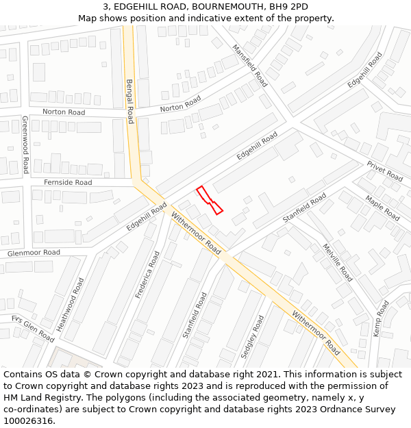 3, EDGEHILL ROAD, BOURNEMOUTH, BH9 2PD: Location map and indicative extent of plot