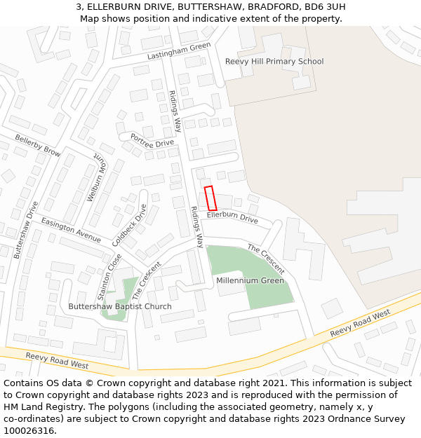 3, ELLERBURN DRIVE, BUTTERSHAW, BRADFORD, BD6 3UH: Location map and indicative extent of plot