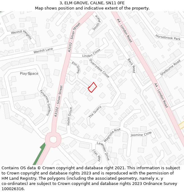 3, ELM GROVE, CALNE, SN11 0FE: Location map and indicative extent of plot