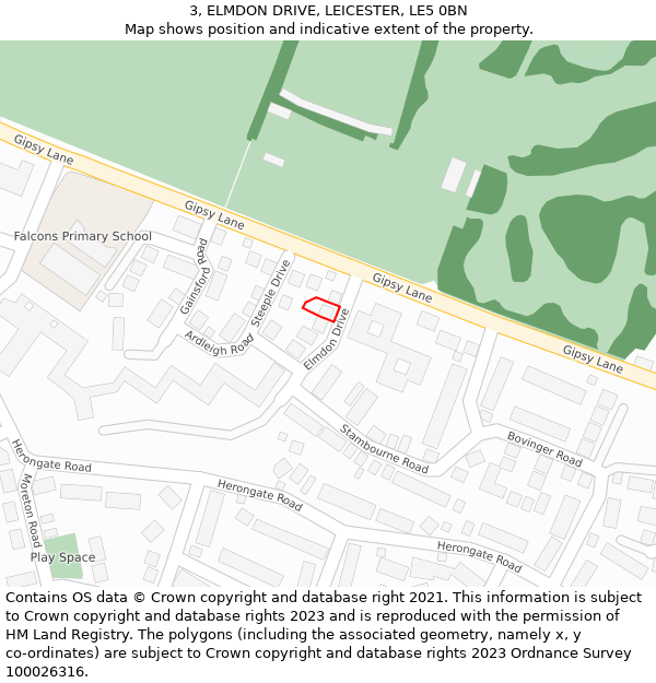 3, ELMDON DRIVE, LEICESTER, LE5 0BN: Location map and indicative extent of plot