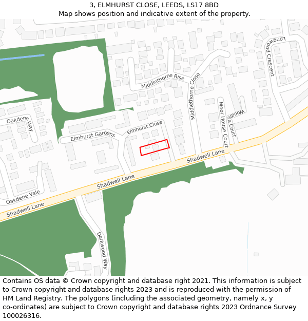 3, ELMHURST CLOSE, LEEDS, LS17 8BD: Location map and indicative extent of plot