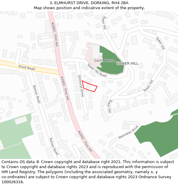 3, ELMHURST DRIVE, DORKING, RH4 2BA: Location map and indicative extent of plot