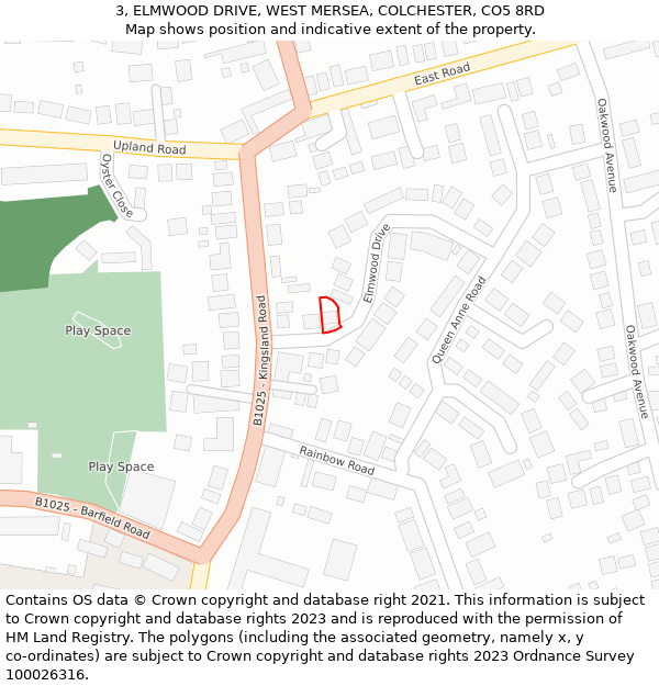 3, ELMWOOD DRIVE, WEST MERSEA, COLCHESTER, CO5 8RD: Location map and indicative extent of plot