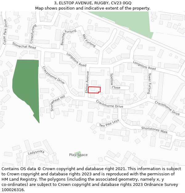 3, ELSTOP AVENUE, RUGBY, CV23 0GQ: Location map and indicative extent of plot