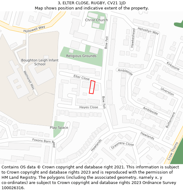 3, ELTER CLOSE, RUGBY, CV21 1JD: Location map and indicative extent of plot