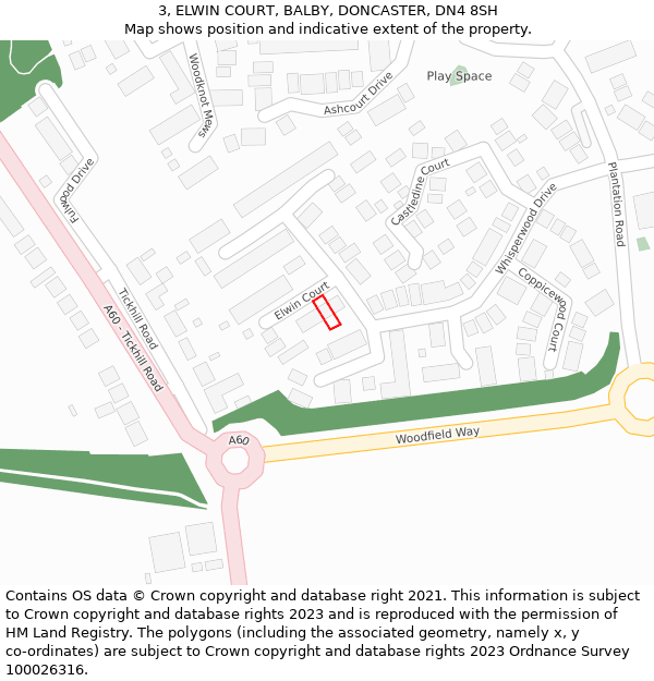 3, ELWIN COURT, BALBY, DONCASTER, DN4 8SH: Location map and indicative extent of plot